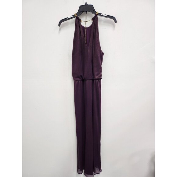 MSK Maxi Dress Medium Purple Shimmery Gold Chain Halter Evening Party Holiday - Picture 10 of 10